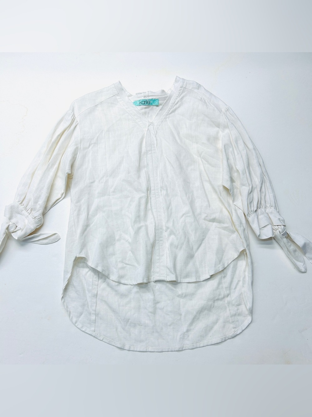 Karlie White Cream Cotton-Hemp Top Blouse Tie Cuff